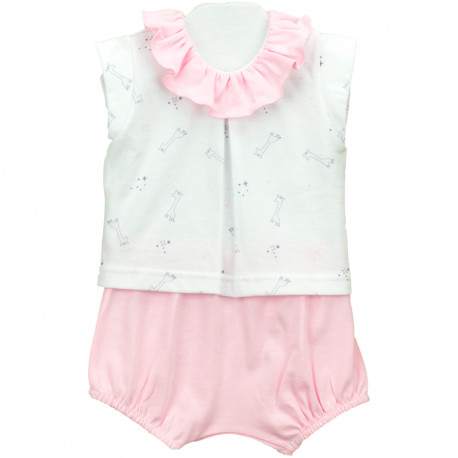 GIRLS TSHIRT WITH FRILLED NECKLINE AND KNICKER